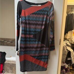 Cache Long Sleeve Chevron Bodycon Dress - Red, Blue, Black, Gray